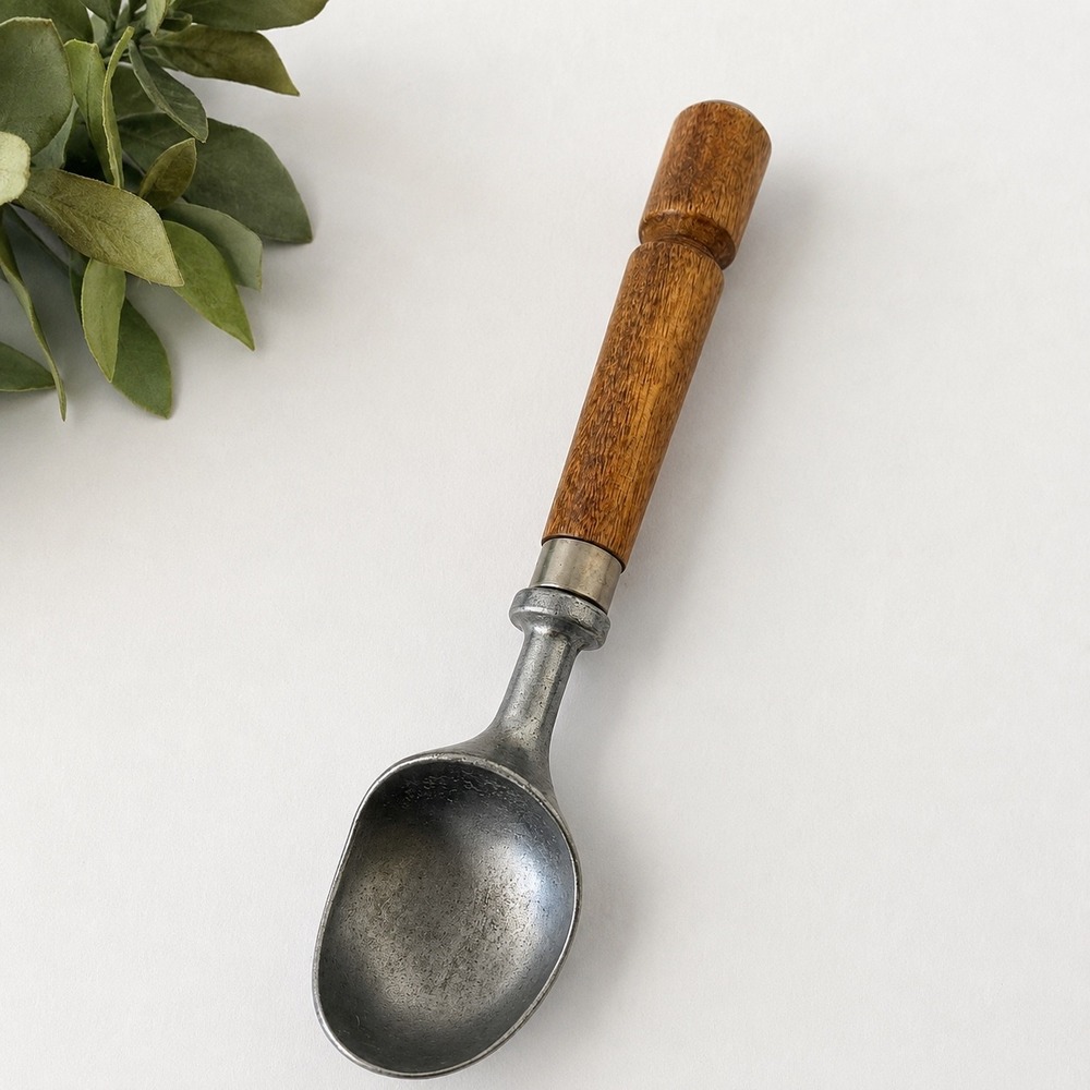 Vintage Stainless Steel Ice Cream Scoop Wood Handle Mid Century Modern Kitchen